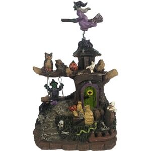 Spooky Hollow Haunted Village LED Lighted Witch Tree House Halloween 10in New